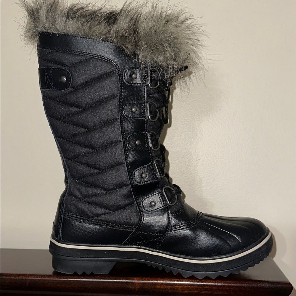 SOREL 8.5 Tolfino II Faux Fur Lined Waterproof Boot Black Gray Tall Lace up - Picture 7 of 15
